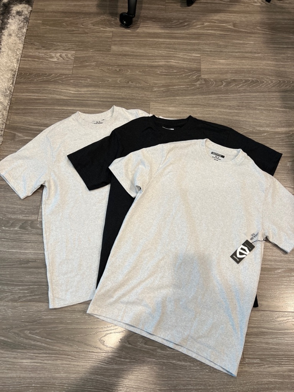 3-Pack Basic Crew Neck Tees - Gray & Black